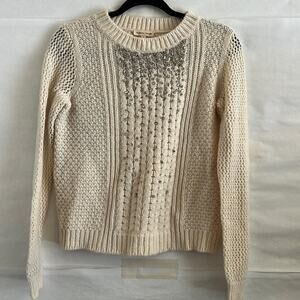 Rebecca Taylor Knit Pullover Sweater Women’s Size XS Cream Holiday Embellished